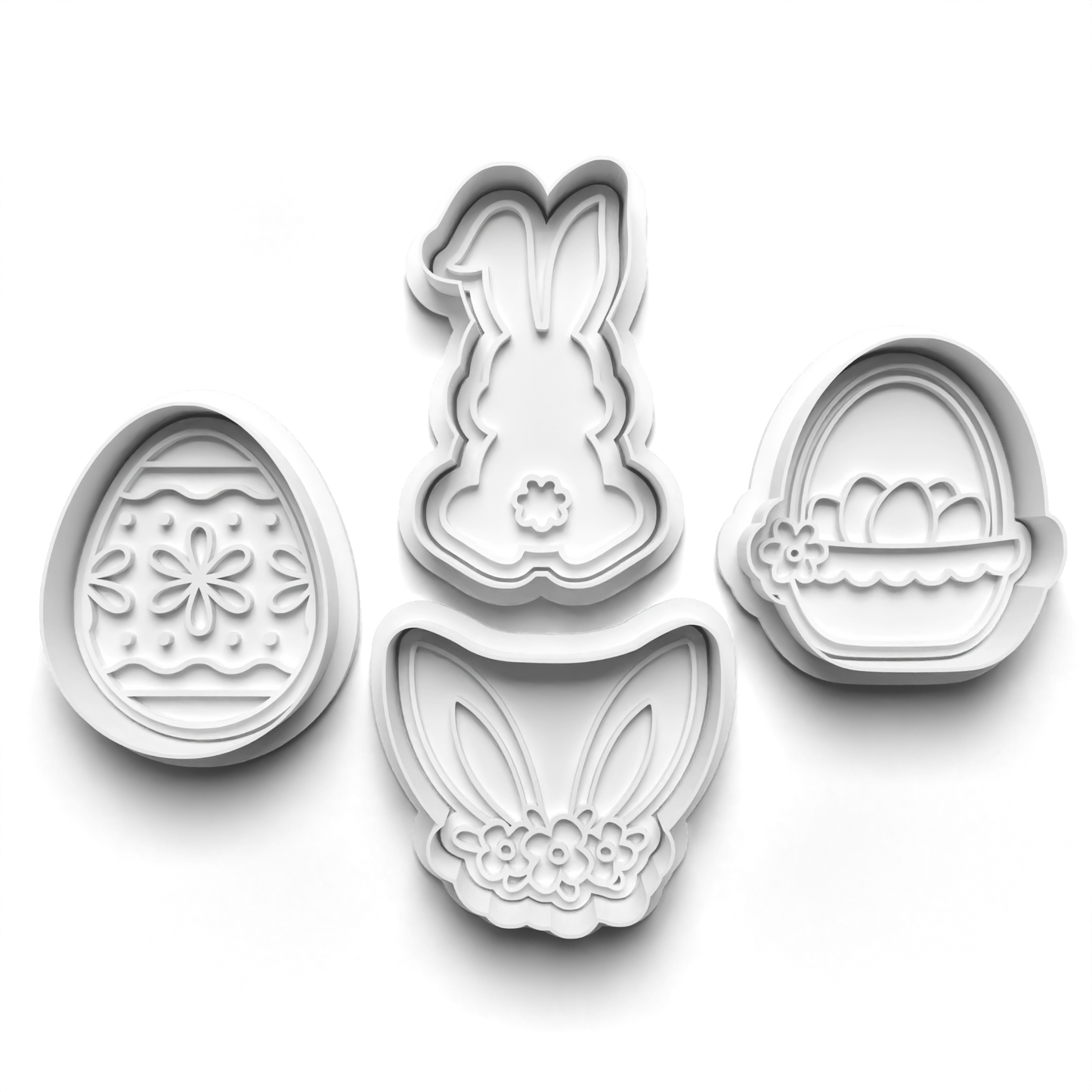 Easter PRV Fondant & Cookie Cutter Set with Stamp - Orange, Green, Brown, Tan - 2 Inches,Food-Safe PLA & PETG