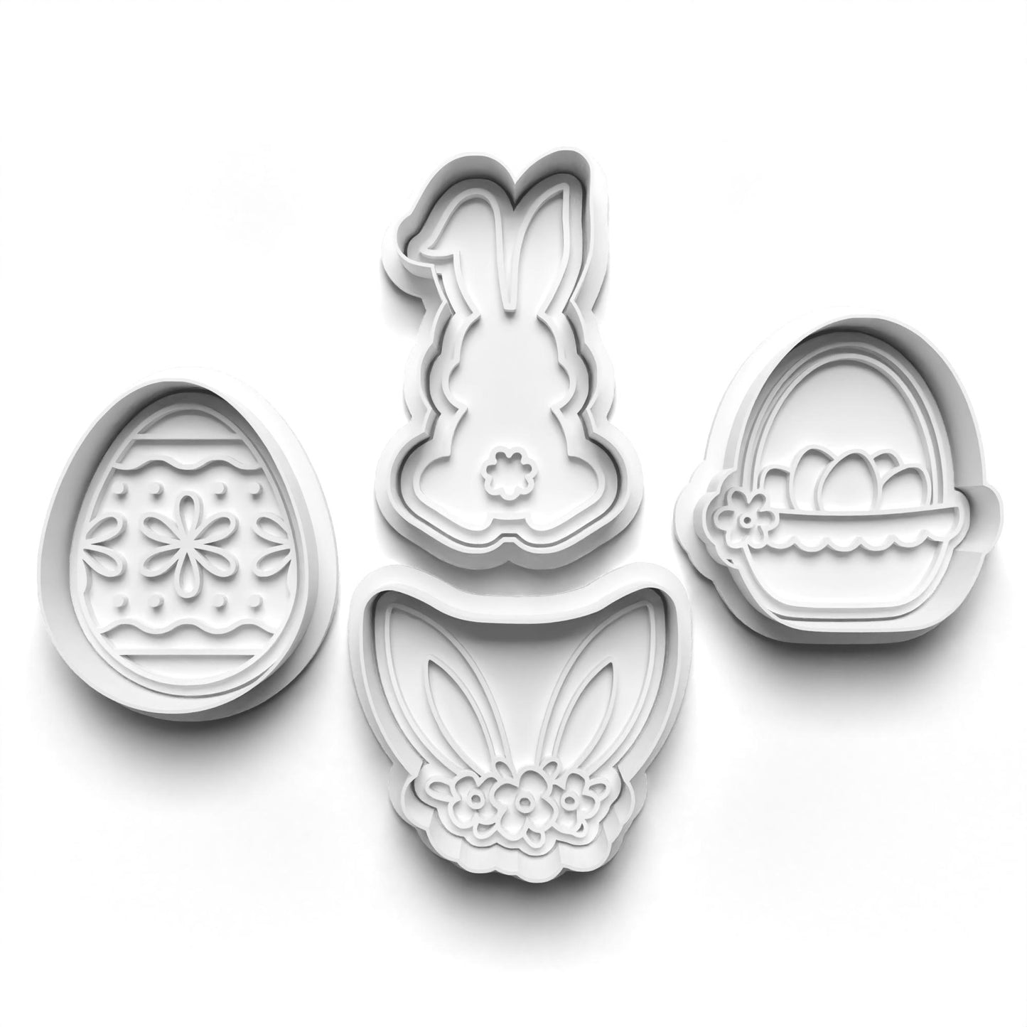 Easter PRV Fondant & Cookie Cutter Set with Stamp - Orange, Green, Brown, Tan - 2 Inches,Food-Safe PLA & PETG