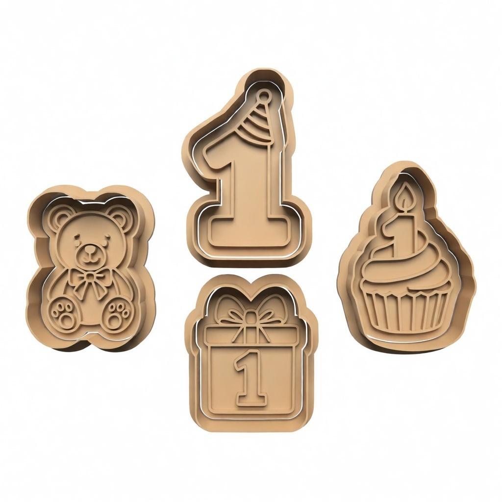 Bear Birthday cutter and stamps 2"