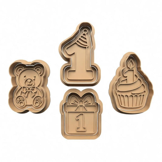 Bear Birthday cutter and stamps 2"