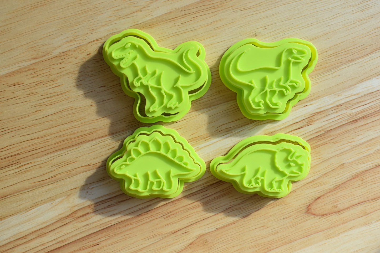 Dinosaur Realistic Fondant Cutter & Stamp Combo 2" - T-Rex Stegosaurus Triceratops Velociraptor for Cake Pops Cupcakes Mini Cakes