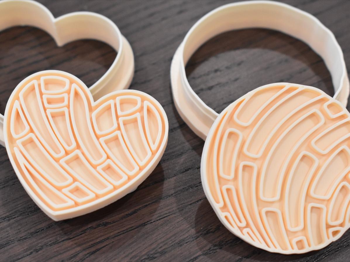 Concha Fondant & Cookie Cutter Set with Stamp - Orange, Green, Brown, Tan - 2 Inches,Food-Safe PLA & PETG
