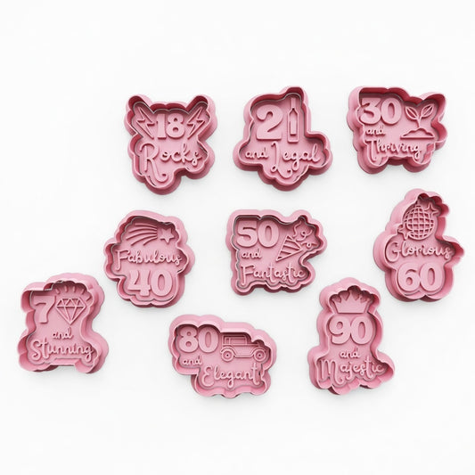 BIRTHDAY & MILESTONE cutter and stamps 2"